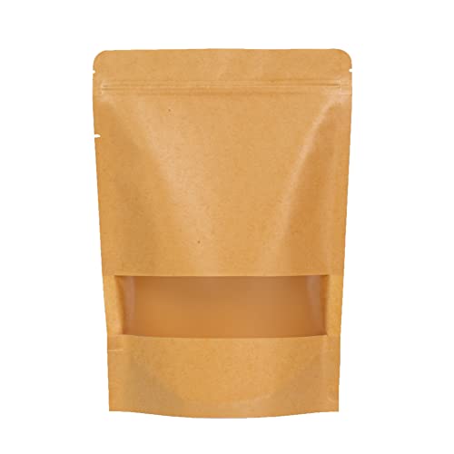 McBrikett Kraftpapiertüte 17x24cm, Doypack, Ziplock, Standbodenbeutel mit Fenster, 10-100 Stück (100) von McBrikett
