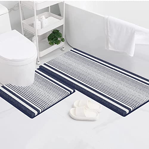 McEu Badvorleger Set 2 Teilig, rutschfest waschbar Badteppich 120x51cm und U-förmige Kontur WC Teppich 51x51cm, Mikrofaser Chenille Saugfähig Badematte für Badezimmer, Blau von McEu