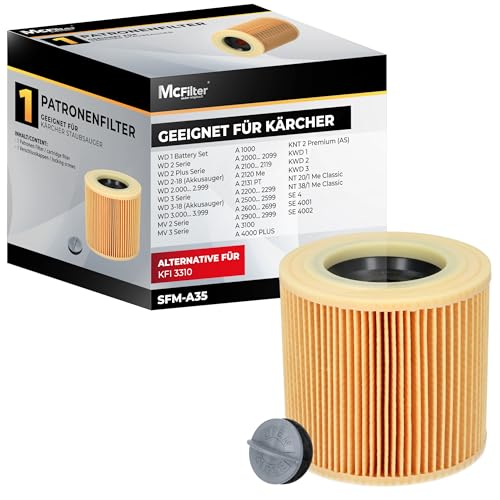 McFilter - 1 Filter geeignet für Kärcher Staubsauger WD1 WD2 WD3 3.200 3.500 P Premium Extension Kit MV2 MV3 A2054 A2101 A2254 A2604 SE 4001 SE 4002, ersetzt KFI 3310 6.414-552.0 547.0-772.0 von McFilter