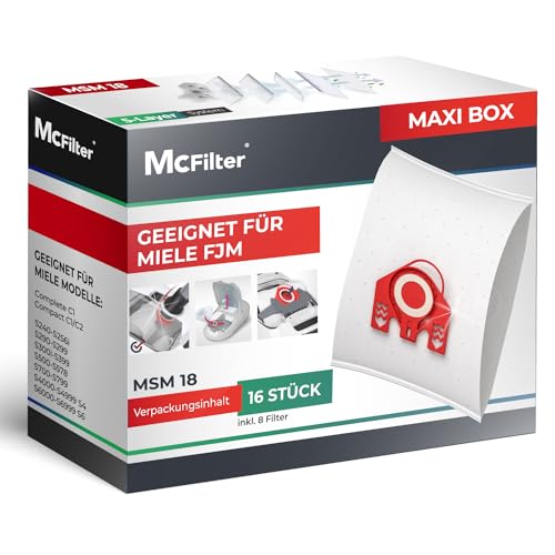 McFilter I 16 Staubsaugerbeutel geeignet für Miele Staubsauger FJM, passend für Tango Plus S381, S771, Staubbeutel inkl. 8 Filter mit automatischem Staubverschluss, MAXI BOX von McFilter