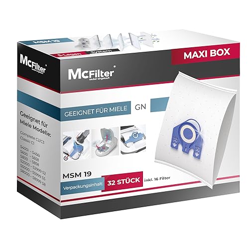 McFilter | 32 Staubsaugerbeutel geeignet für Miele Staubsauger GN Serie S2 S4 S5 S6 S8, Complete C2/C3, Classic C1 | Staubbeutel inkl. 16 Filter | MAXI BOX von McFilter