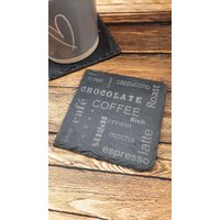 Kaffee Worte - Untersetzer Aus Schiefer Mit Gravur von McHenrysPlace