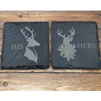 Seine Und Ihre Weihnachts-Hirsch-Schiefer-Untersetzer Mit Gravur Seine Und Ihre Weihnachts-Hirsch-Schiefer-Untersetzer Mit Gravur von McHenrysPlace