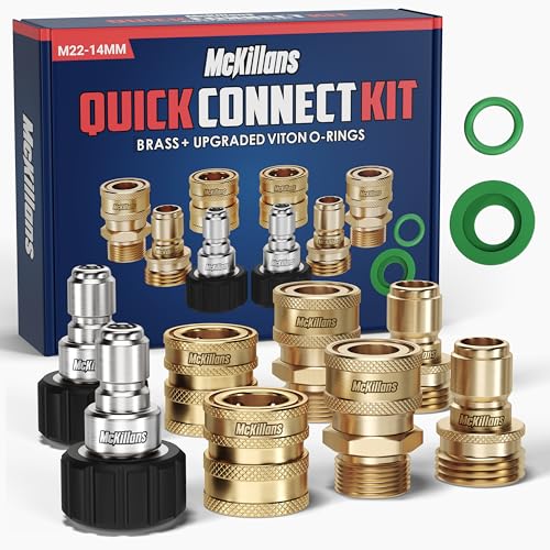 McKillans® Hochdruckreiniger-Schnellverbindungs-Set, M22–14 mm auf 3/8 Zoll männlich weiblich, Schnelltrenn-Set für Hochdruckreiniger (Messing) von McKillans