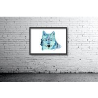 Blauer Wolf, Wolf-Aquarell, Tierdrucke, Aquarell-Kunstdruck von McLaughlinArtShop