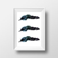 Drei Federn, Aquarellzeichnung, Multicolor-Federn, Original Fine-Kunstdruck Startseite Wanddekoration von McLaughlinArtShop