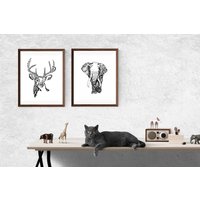 Elefant Zentangle Und Hirsch Zentangle, Druck-Set, Zwei Drucke von McLaughlinArtShop