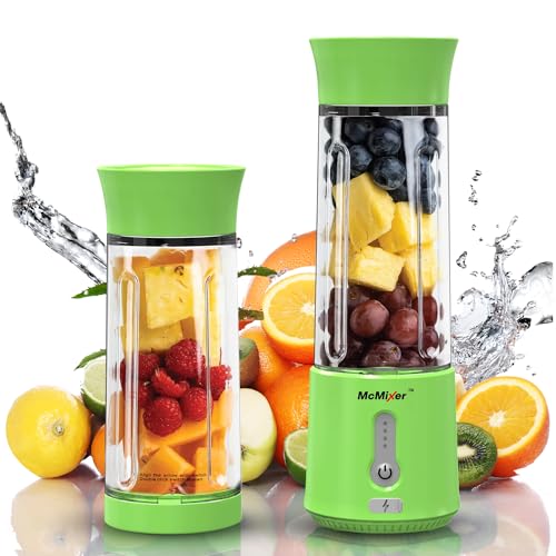 McMixer Smoothie Maker to Go - Tragbarer Mixer mit Dual-Power Motor - Wiederaufladbarer Smoothie Mixer to Go mit Akku - USB Mixer für Smoothies, Säfte und Babynahrung (Grün) von McMixer