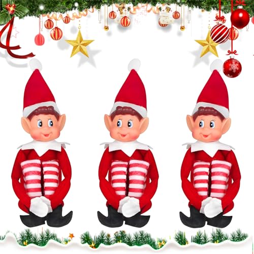 McNory 40cm 3PC Weihnachtself Weihnachtszubehör mit weichem Körper und Vinyl-Gesicht, Roter Elfenjunge, Neuheit Naughty Girl and Boy Elves Spielzeug verspielte Elfen Weihnachtsdeko von McNory