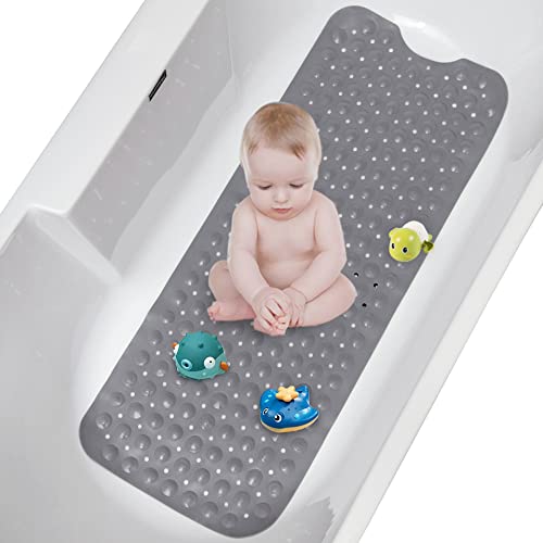 McNory Antirutschmatte Badewanne,100x 40cm Extra Lang Badewannenmatte, Maschinenwaschbar Duschmatte mit Saugnäpfen 100x40cm Badematte rutschfest (Grau) von McNory