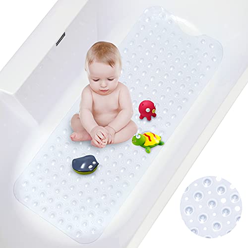 McNory Antirutschmatte Badewanne,Extra Lang Badewannenmatte,Maschinenwaschbar Duschmatte mit Saugnäpfen 100cmx40cm Badematte rutschfest (transparent) von McNory