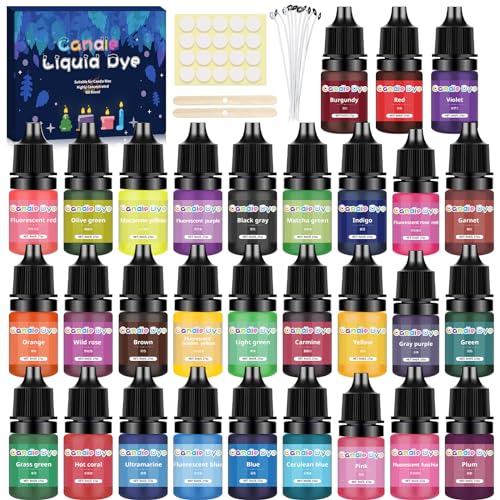 McNory kerzenwachs farbe -30 Farben Wachs kerzen farbe, farbe für kerzenwachs, hochkonzentrat flüssiger Kerzen farbe Farbstoff für Bienenwachs, Gelwachs, Sojawachs, Paraffinwachs, DIY - je 5 ml von McNory