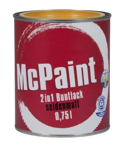 McPaint 2in1 Buntlack Grundierung & Lack in einem für Innen und Außen.PU verstärkt-speziell für Möbel & Kinderspielzeug seidenmatt Farbton: RAL 1021 Rapsgelb 0,75 L -Bastellack-Andere Farben verfügbar von McPaint
