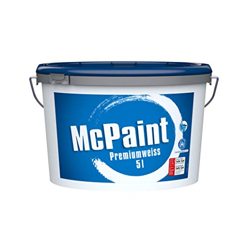 McPaint Wandfarbe premiumweiß für den Innenbereich, Matt 5 Liter, Weiß, hochwertige Wandfarbe, Beste Deckkraft Universelle Innenfarbe, bis zu 40M² - Weitere Größen verfügbar von McPaint