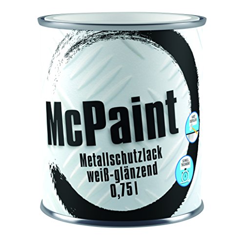 McPaint Metallschutzlack für innen und außen, glänzend, wasserverdünnbar, weiß, 0,75 L von McPaint