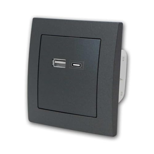 FLAIR USB-Ladedose 2-fach, 1x USB-A und 1x USB-C, 5V/3,4A, Farbe anthrazit, mit Unterputz-Rahmen von McPower