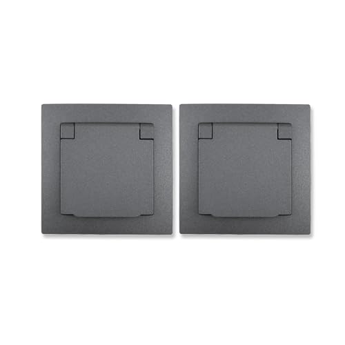 McPower Schutzkontakt-Steckdose Flair | 2er-Pack Unterputz IP44 anthrazit | 250V 16A Feuchtraum Steckdose für Bad Keller Außenbereich Schraubanschluss von McPower
