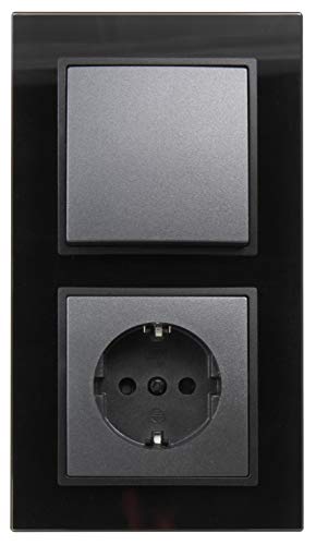 McPower Schalter und Steckdosen Set Flair Tür 2-fach-Style Profi | Glasrahmen | Steckanschluss | Unterputz Schutzkontakt-Steckdose 16A | Wechselschalter 10A | einfache Installation von McPower