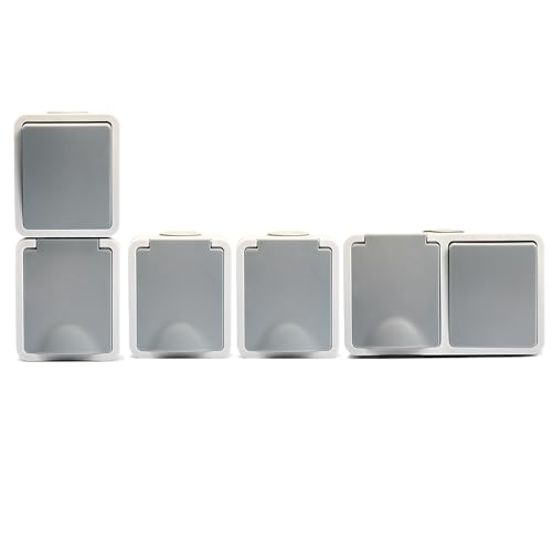 MC POWER Feuchtraum Schalter Steckdosen Set | 1x Kombi Schalter Steckdose + 2x Einszelsteckdose + 1x Doppelsteckdose | Fix Flur | IP54 Steckdose Lichtschalter mit Steckanschluss grau MC POWER Feuchtraum Schalter Steckdosen Set | 1x Kombi Schalter Steckdose + 2x Einszelsteckdose + 1x Doppelsteckdose | Fix Flur | IP54 Steckdose Lichtschalter mit Steckanschluss grau von McPower