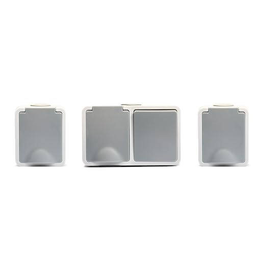 MC POWER Feuchtraum Schalter Steckdosen Set | 1x Kombi Schalter Steckdose horizontal + 2x Einszelsteckdose | Fix Heizkeller | IP54 Steckdose Lichtschalter mit Steckanschluss grau MC POWER Feuchtraum Schalter Steckdosen Set | 1x Kombi Schalter Steckdose horizontal + 2x Einszelsteckdose | Fix Heizkeller | IP54 Steckdose Lichtschalter mit Steckanschluss grau von McPower