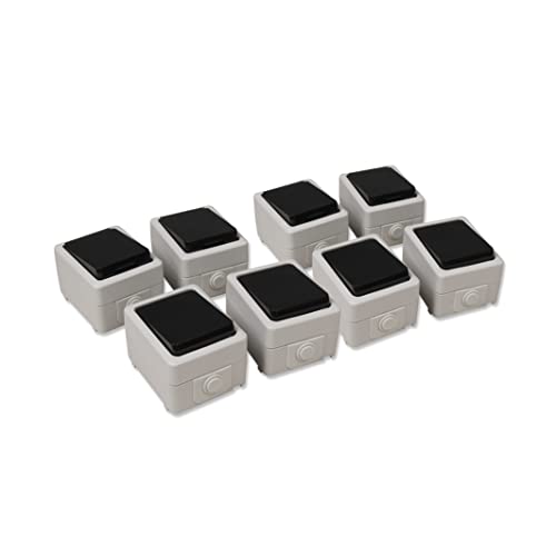 MC POWER - Feuchtraum-Set Aufputz Steckdosen Wechselschalter I TAFF Starter I 6-Feuchtraum-Steckdosen mit Deckel einfach 2 x Lichtschalter grau schwarz IP44 Outdoor-fähig von McPower