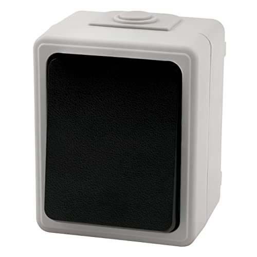 MC POWER - Feuchtraum Taster Aufputz I TAFF I 250V~/10A, grau mit schwarzem Taster, IP44 für feuchte Räume und Außenbereich geeignet von McPower