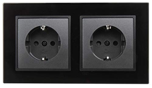 MC POWER Flair Wand-Steckdosen-Set Beginner 2S-Style 3-teilig anthrazit/schwarz Glasrahmen | Modernes Design, einfache Installation von McPower