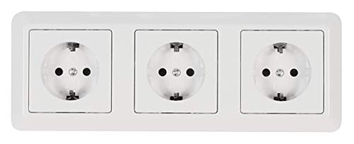 MC POWER - CUP - Steckdosen Set 3-fach Steckdose | Beginner 3S Profi | 4-teilig, dreifach-Steckdose mit Rahmen weiß, poliert von McPower