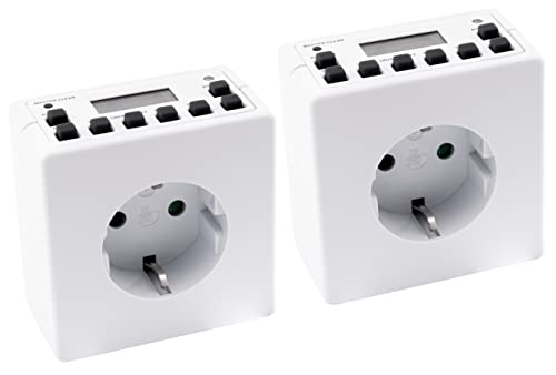 McPower Digitale Zeitschaltuhr Steckdose | AZ-53 | 2er-Set programmierbare Timer, 10 Schaltprogramme, 12/24 Std. Zyklus, Backup-Batterie, schmales Design von McPower