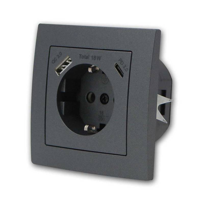 McPower FLAIR Schuko Steckdose Anthrazit mit USB C m Rahmen McPower FLAIR Schuko Steckdose Anthrazit mit USB C m Rahmen von McPower