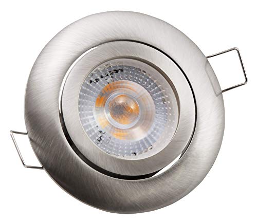 McShine - LED Einbauleuchte Deckenlampe | Eco-50 | 5W, 400 lm, schwenkbar, Edelstahl gebürstet, 3000K, step-dimmbar | ideal für den Deckeneinbau in Wohnzimmer, Flur, Arbeitsplatz etc. von McShine