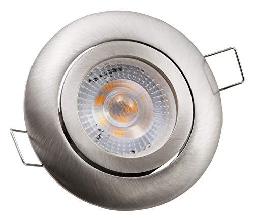 McShine - LED Einbauleuchte Deckenlampe | Eco-50 | 5W, 400 lm, schwenkbar, Edelstahl gebürstet, 3000K | ideal für den Deckeneinbau in Wohnzimmer, Flur, Arbeitsplatz etc. von McShine