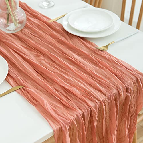 2 Pcs Cheesecloth Table Runner,90 cm x 300 cm, Peach Coral von Mcasa