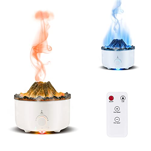 Mcbazel Volcano Aroma Diffuser, Volcano Flamme Aroma Diffusor 560ML Funktion Timer/Licht ändern/Fernbedienung mit EU-Stecker - Weiß/Crack von Mcbazel