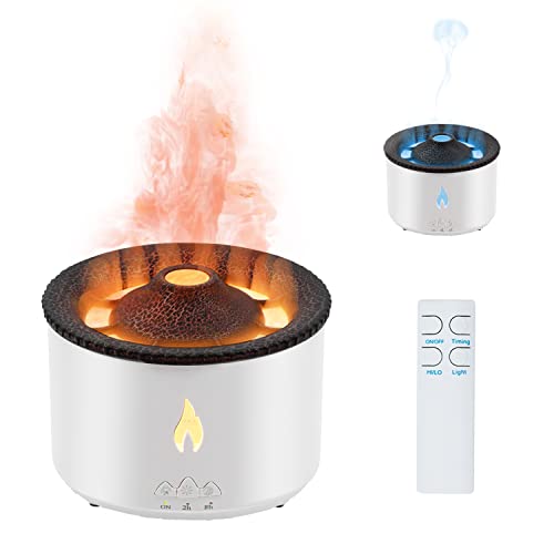 Mcbazel Vulkan Diffuser, 360ML Volcano Diffuser Flamme Aroma Diffusor elektrische Timing-Funktion/Lichtwechsel/Nachtlicht & Fernbedienung Luftbefeuchter Vulkan- Weiß/Crack von Mcbazel