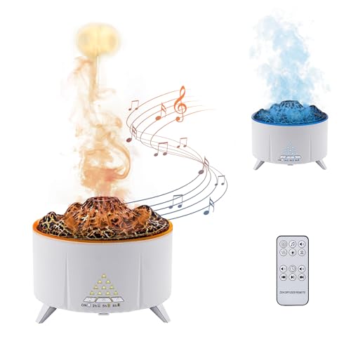 Mcbazel Vulkan flammen Luftbefeuchter mit Bluetooth-Audio-Lautsprecher, Luftbefeuchter 350ML unterstützt 3-Geschwindigkeits-Timing-Funktion/Automatische Abschaltung/Farbwechsel/Fernbedienung von Mcbazel