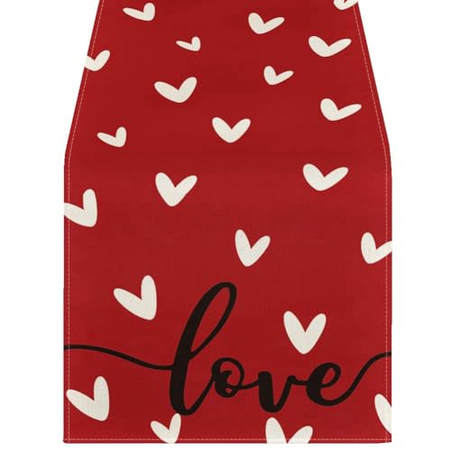 Mcclellanty Red Love Valentinstag-TischläUfer, Saisonale JubiläUms-KüChen-Esstischdekoration für die Innen-Hausparty von Mcclellanty