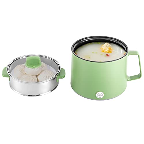 Tragbarer Multifunktions-Reiskocher, 1,7 l Antihaft-Dampfgarer, Mini-Kochtopf, tragbarer Mini-Nudelkocher, elektrischer Hot Pot mit Dampfgarer, Home Office (Grün) von MccoMMon