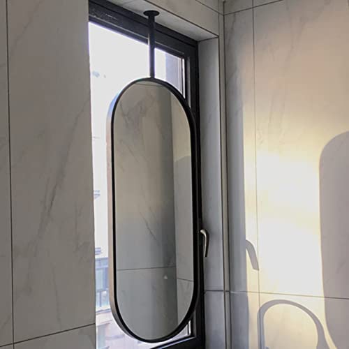 McgoS Ovaler Badezimmer-Kosmetik-/Schminkspiegel mit schwarzem Metallrahmen und Ausleger (Ausleger kann individuell angepasst Werden), dekorativer einfacher Spiegel, an der Decke montierter Hänges von McgoS