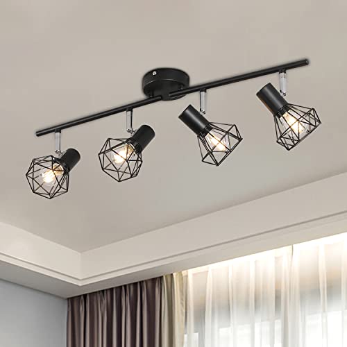 LED Deckenleuchte Schwenkbar Verstellbar 4 flammig Deckenstrahler Retro LED Deckenspot Spot, Schwarz Metall Deckenleuchte für Küche Wohnzimmer Schlafzimmer (Ohne Leuchtmittel) von Mchoter