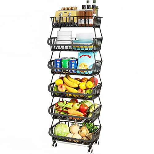 Mchoter 6-Tier-Obstkorb für Küche, Obst und Gemüse-Aufbewahrungswagen Stapelbare Drahtkörbe mit Rädern Gemüseprodukt-Korb Kartoffelzwiebel-Aufbewahrungsbehälter Rack für Küche Pantry von Mchoter