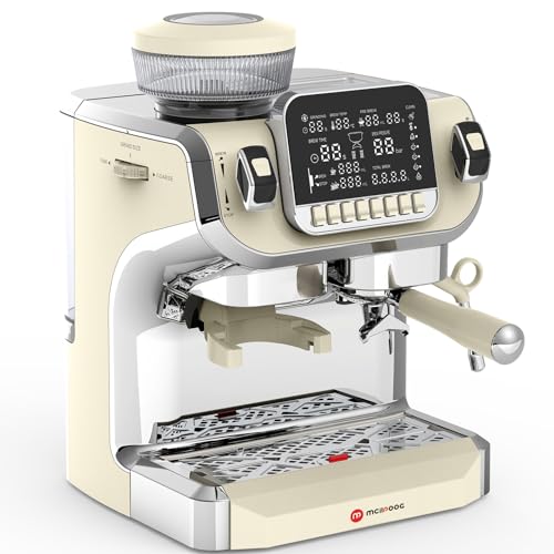 Mcilpoog Espressomaschine mit Milchaufschäumer, halbautomatische Kaffeemaschine mit Mahlwerk, einfach zu bedienende Espresso-Kaffeemaschine mit 15,2 cm großem Bildschirm, 15 bar Druckpumpe, von Mcilpoog