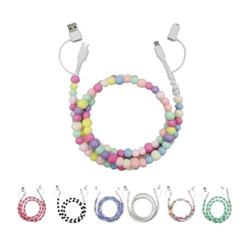 1 m langes, buntes USB-Ladekabel mit Perlen, 4-in-1-Ladekabel & Schnellladekabel (66 W), buntes Ladekabel, vielseitiges Handy-Ladekabel mit Perlen für den Einsatz mit mehreren Geräten (Bunt) von Mciluyaiio
