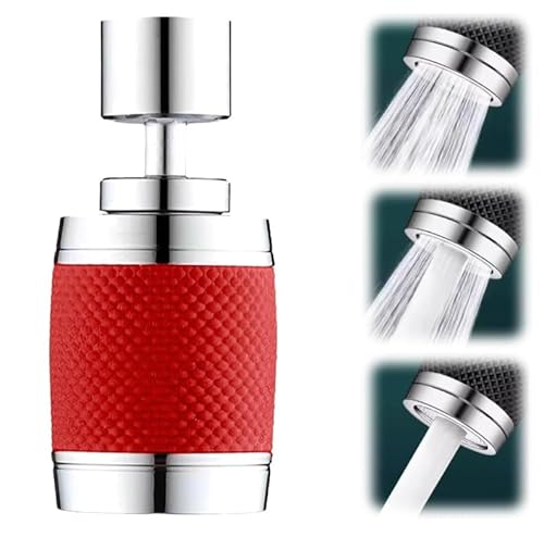 360 Grad drehbarer, spritzwassergeschützter Wasserhahnbelüfter, 2024 neuer wassersparender Wasserhahnbelüfter, Diffusor Filteradapter, Wasserhahnverlängerung,Wasserhahnfilterwasser (Rot) von Mciluyaiio
