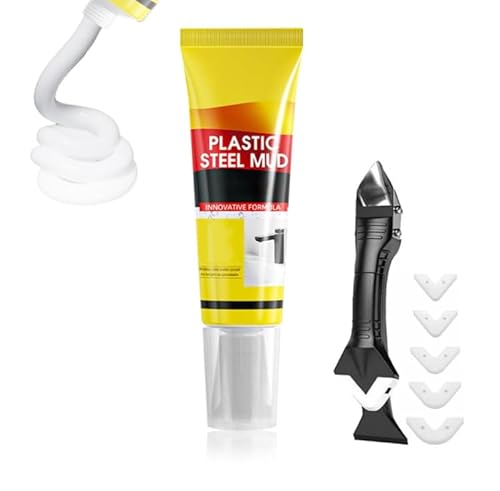 Multifunktionale wasserdichte weiße Dichtungsmasse mit Schaber, stärker haftende Dichtungsmasse für Küche, Bad, Waschbecken, Fenster, WC, schnelltrocknend, schrumpfend, rissfest (1) von Mciluyaiio