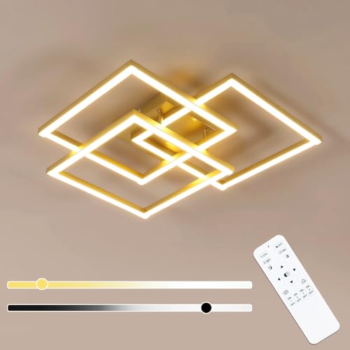 Mckalen Deckenleuchte LED Dimmbar, 40W 4500LM Deckenleuchte LED Modern Gold, Groß Deckenbeleuchtung Quadratisch mit Fernbedienung 3000K-6500K für Schlafzimmer Wohnzimmer Esszimmer, 62CM von Mckalen
