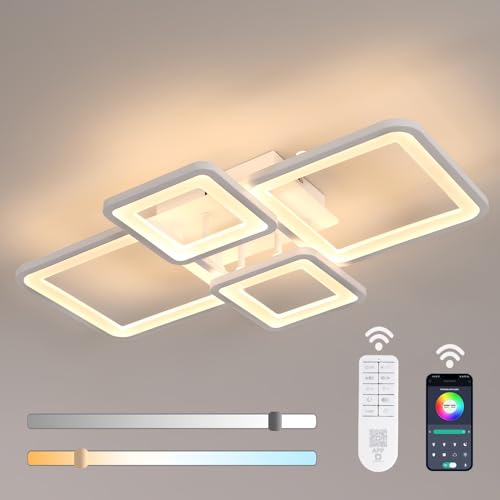 Mckalen Deckenleuchte LED Dimmbar 54W 5400LM, Deckenlampe Wohnzimmer Modern 62CM, Deckenbeleuchtung mit Fernbedienung 3000K-6500K Quadratisches Design für Schlafzimmer Esszimmer von Mckalen