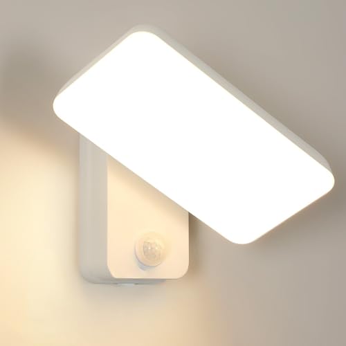 Mckalen LED Außenwandleuchte 16W 1800LM, Moderne Wandlampe LED IP65 Wasserdicht mit Bewegungsmelder, 350° Schwenkbar Sensor Wandleuchte 3000K Warmweiß für Villa Veranda Garten Balkon, Weiß von Mckalen