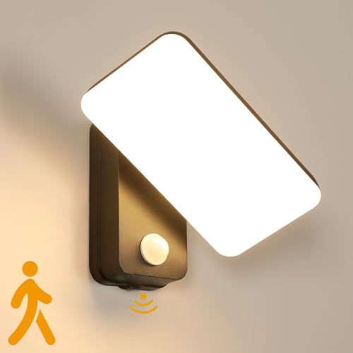 Mckalen LED Außenwandleuchte 16W 1800LM, Moderne Wandlampe LED IP65 Wasserdicht mit Bewegungsmelder, 350° Schwenkbar Sensor Wandleuchte 3000K Warmweiß für Villa Veranda Garten Balkon,Schwarz von Mckalen