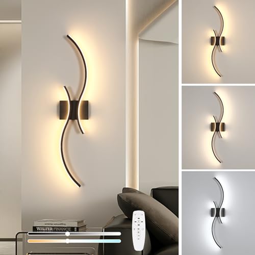 Mckalen LED Wandleuchte Dimmbar 80CM, 32W 3600LM LED Wandlampe Dimmbar mit Fernbedienung & APP, 3000K-6500K, Schwarz Wandleuchte Innen Up Down Beleuchtung für Schlafzimmer Wohnzimmer Flur Treppe Küche von Mckalen